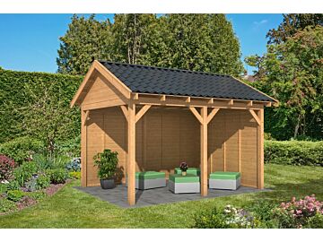 Overkapping zadeldak Hamar L 478x395 cm type 2 met onbehandelde wanden