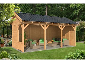 Overkapping zadeldak Hamar L 690x395 cm type 6 met onbehandelde wanden