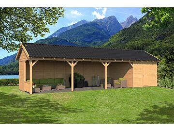 Overkapping zadeldak Hamar XL 1303x445 cm type 10 met onbehandelde wanden