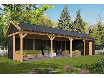 Overkapping zadeldak Hamar XL 1303x445 cm type 10 met zwarte wanden