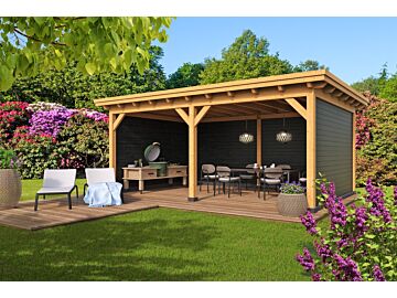 Moderne overkapping Odense type 4 XXL 650x450cm met zwarte wanden