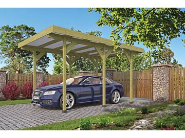 Carport Enkel/Aanbouw met PVC dakplaten vuren groen geïmpregneerd L500 x B300 cm