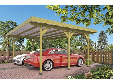 Carport Dubbel met PVC dakplaten vuren groen geïmpregneerd L500 x B600 cm