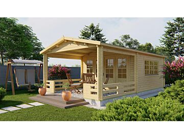 Blokhut Leeds 440x440cm + veranda / luifel 290cm