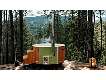 Hottub houtgestookt Ø 200 cm – DuxSpa Fjell acrylkuip met thermowood ombouw (4–6 pers)