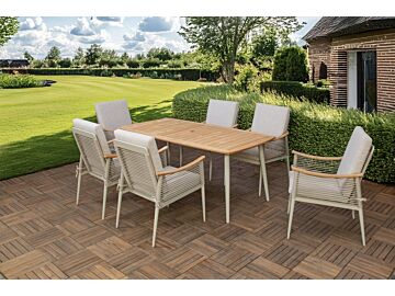 Diningset Sora 7-delig 6-zits aluminium beige