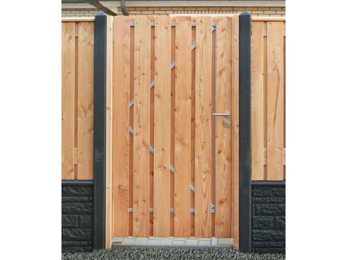Schuttingdeur Lariks Douglas met stalen frame 90x195cm en cilinderslot