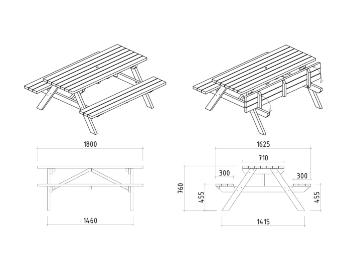 Picknicktafel geïmpregneerd hout 180 x 162 x 76 cm Extra solide uitvoering