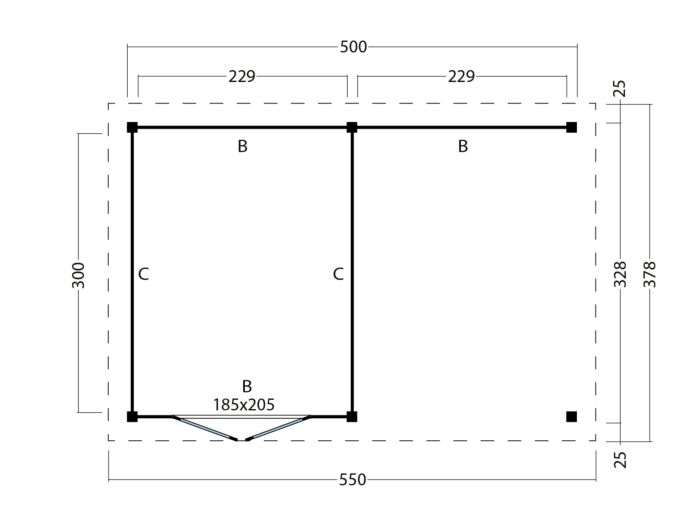 Moderne overkapping Odense type 3 XL 550x378cm met zwarte wanden