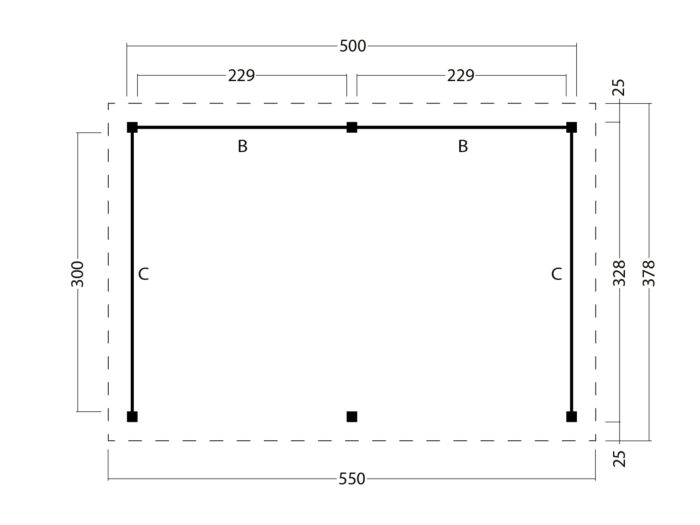 Moderne overkapping Odense type 4 XL 550x378cm met zwarte wanden