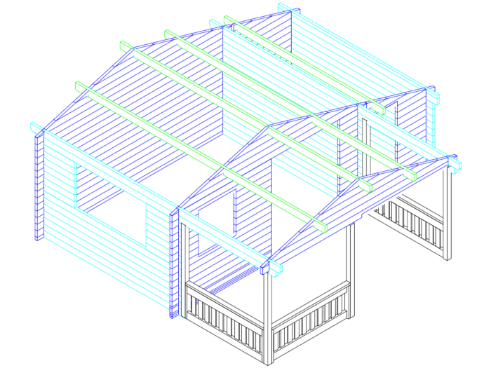 Blokhut 4x3+2Z Interflex 590x340 + veranda / luifel 200cm
