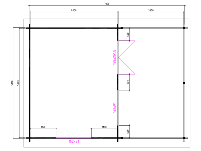 Blokhut 5x4+3 Interflex 540x440cm