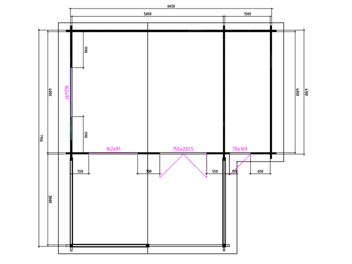 Blokhut 5x4+3Z Interflex 690x440cm + veranda / luifel 300cm