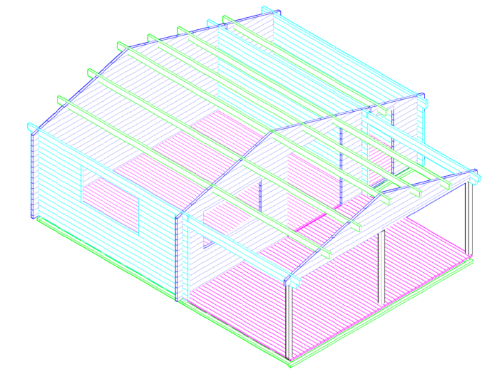 Blokhut 5x4+3Z Interflex 690x440cm + veranda / luifel 300cm