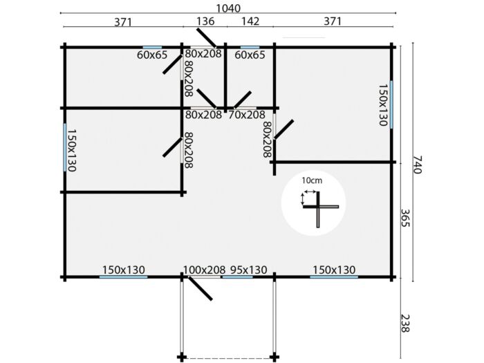 Chalet / blokhut Finn 1040x740cm + luifel 238cm