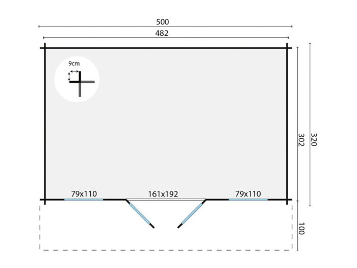 Blokhut Skyler 500x320cm plattegrond