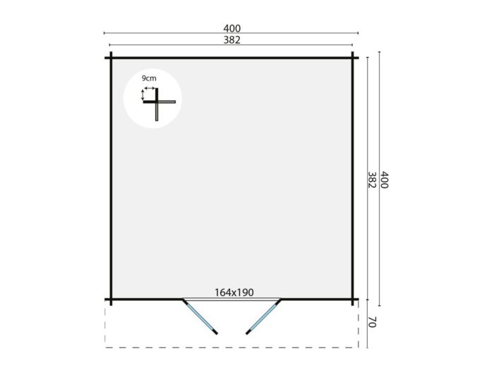 Blokhut Torrent 400x400cm plattegrond