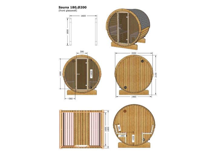 Barrelsauna 205 x 180 cm Ergonomisch Thermowood