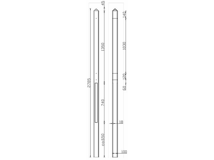 Hoekpaal wit / grijs diamantkop 10x10x280cm Schie