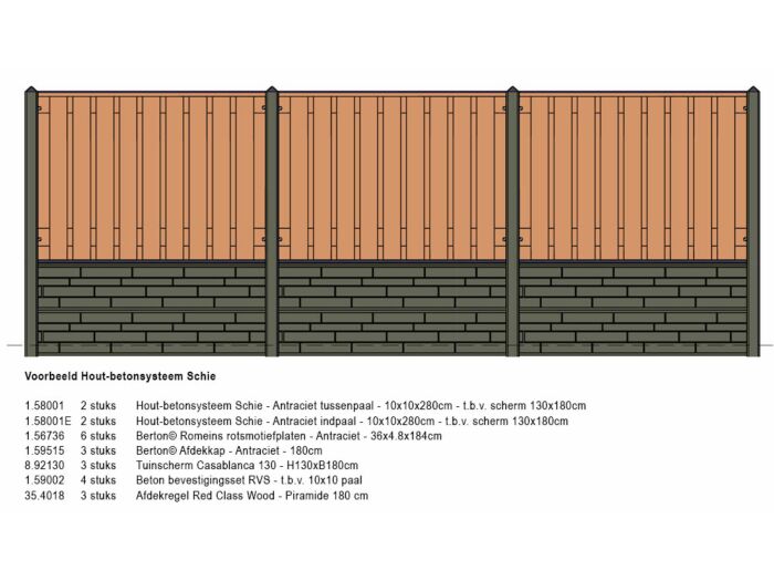 Hoekpaal wit / grijs diamantkop 10x10x280cm Schie