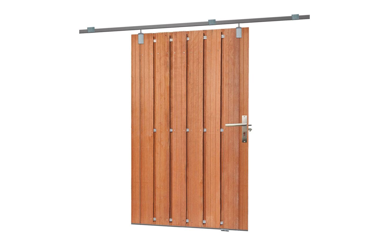 Tuinpoort / Tuindeur met schuifdeursysteem 130x195 cm hardhout