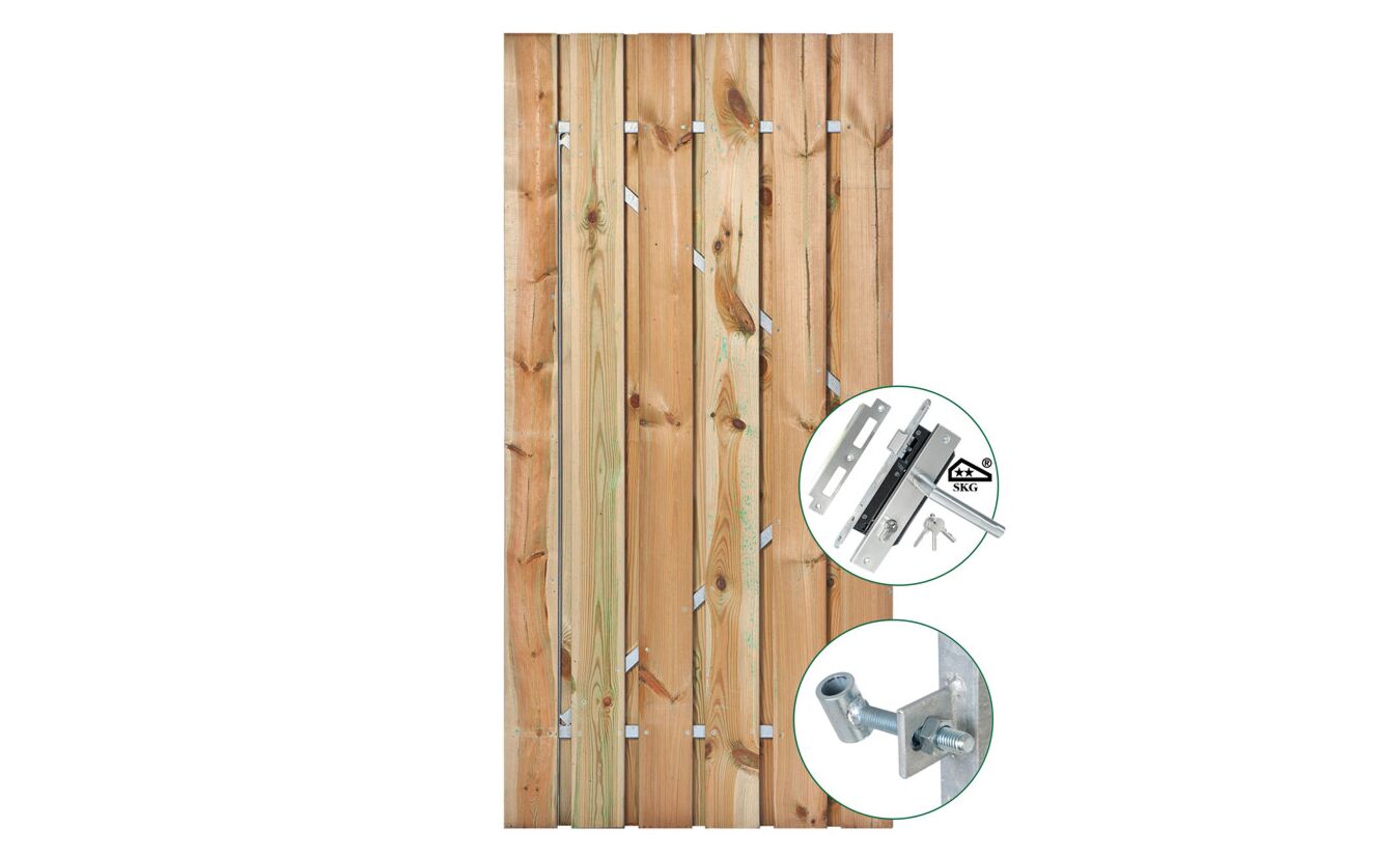 Schuttingdeur geimpregneerd met stalen frame 110x195cm en SKG** slot