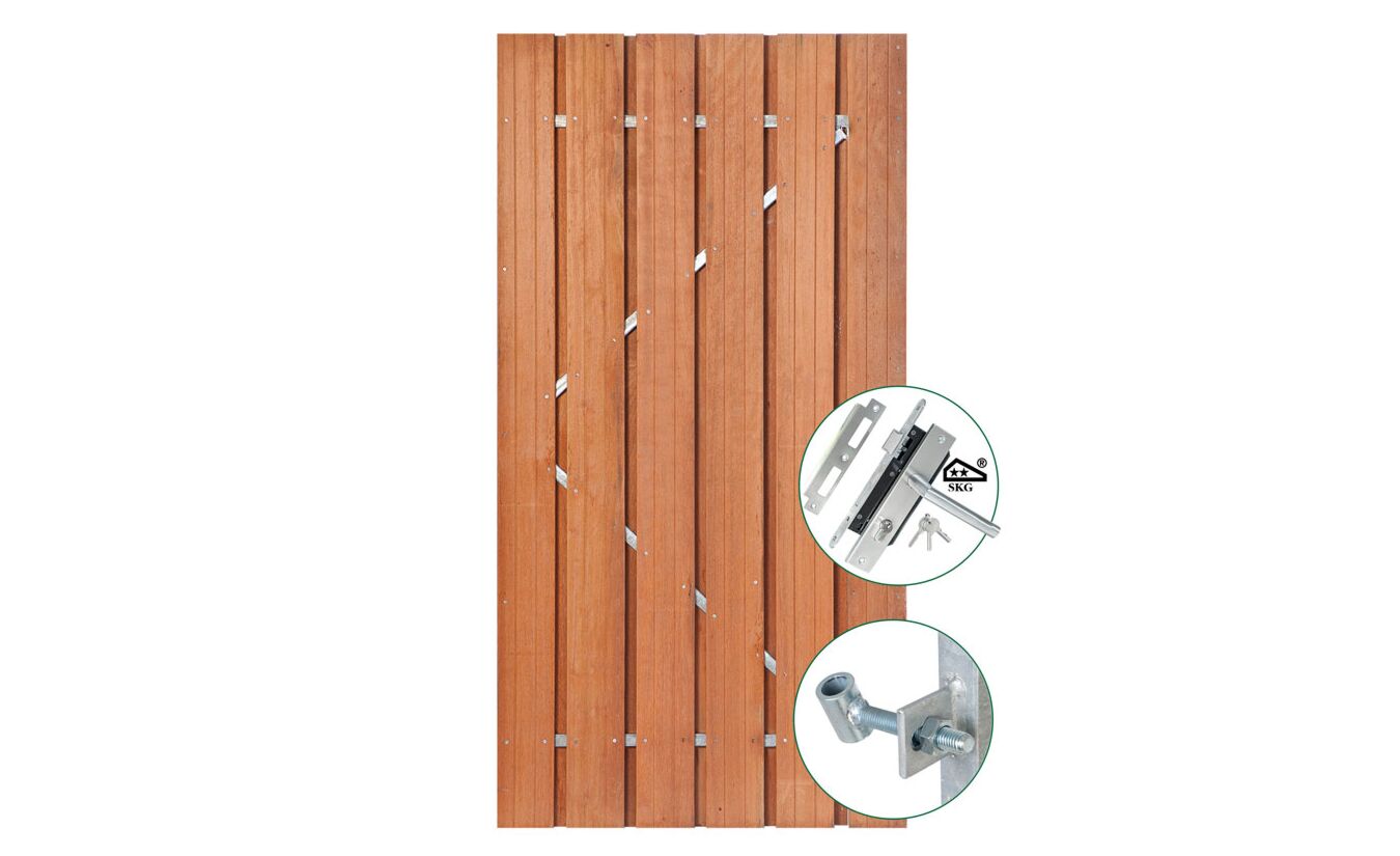 Tuindeur Privacy hardhout in stalen frame en SKG** slot 140x195cm