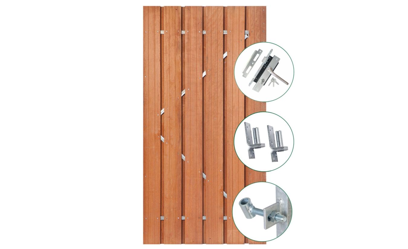 Tuindeur Privacy hardhout in stalen frame en cilinderslot 140x195cm