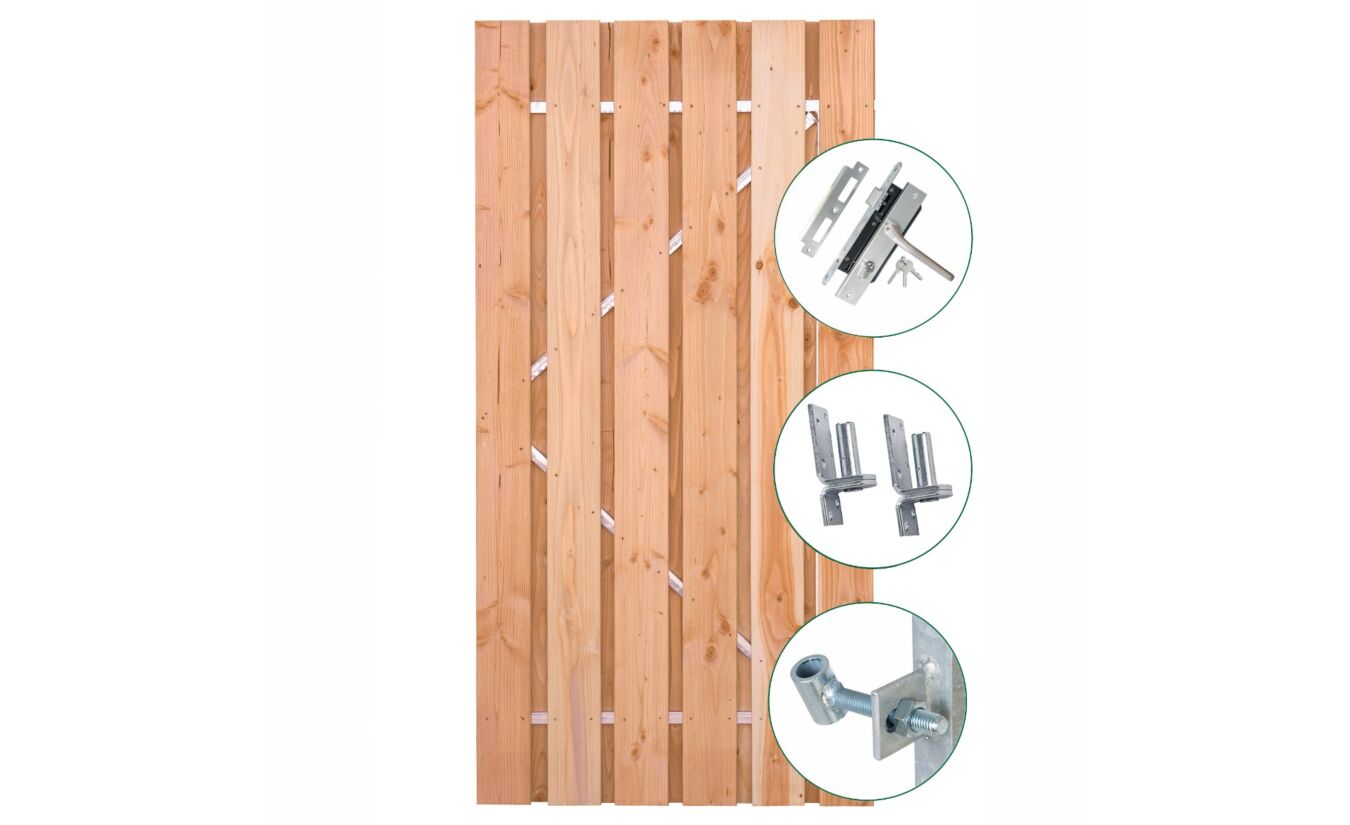 Schuttingdeur Lariks Douglas met stalen frame 90x195cm en cilinderslot