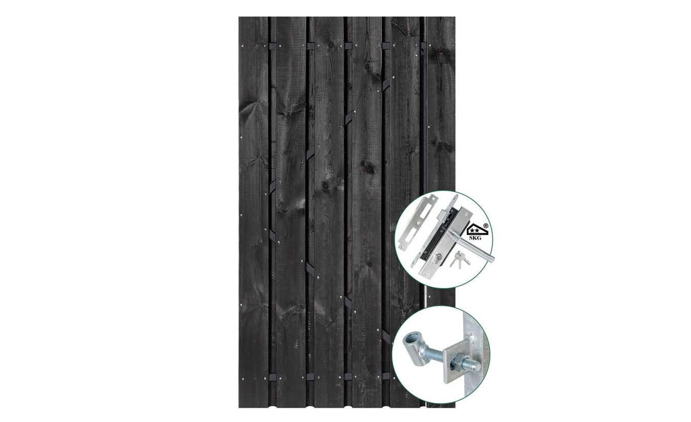Schuttingdeur zwart gespoten met stalen frame 100x195cm en SKG** slot