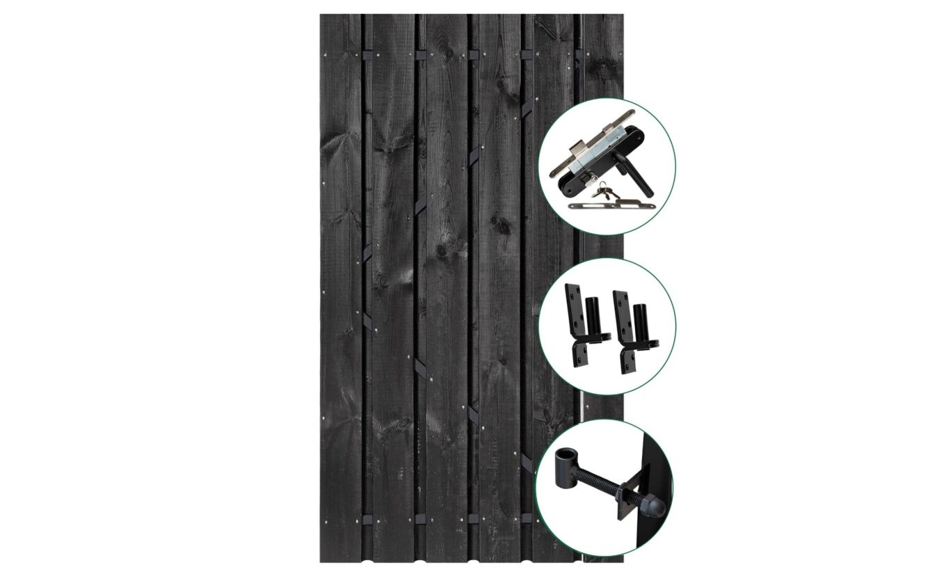 Schuttingdeur zwart gespoten met stalen frame 120x195cm en cilinderslot