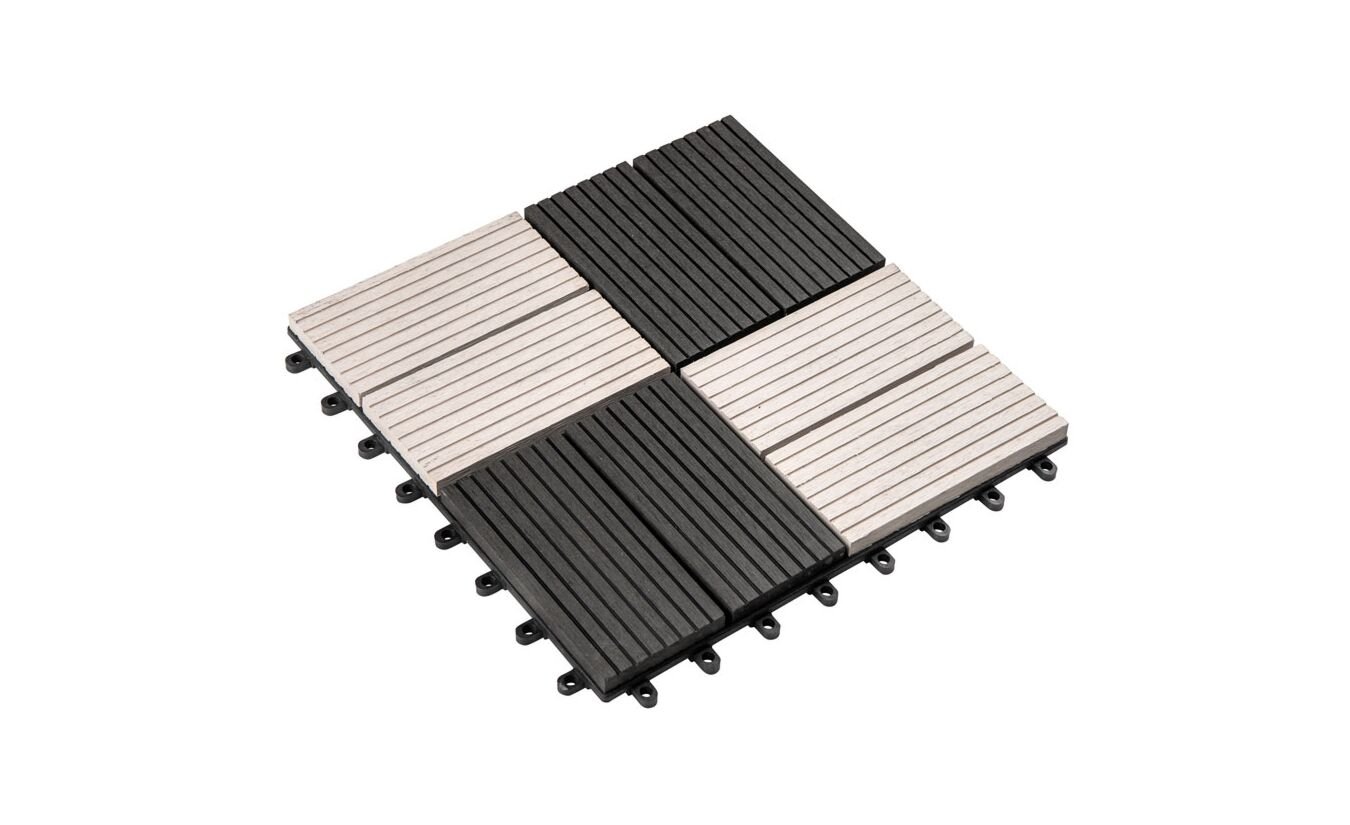 Tuintegel WPC composiet 30x30cm zwart wit met kunststof kliksysteem