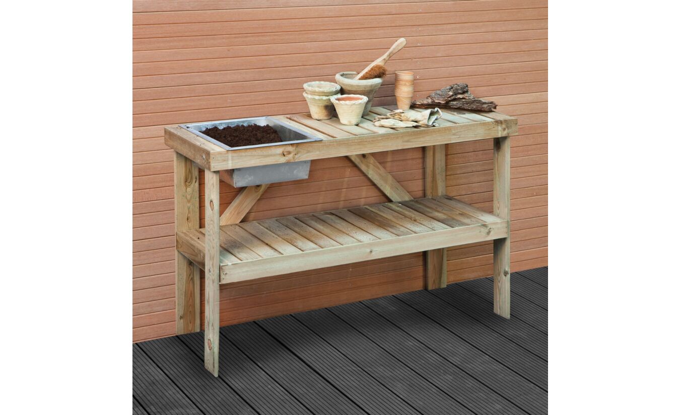 Oppottafel werkbank tuin met zinken bak 122x46x82cm