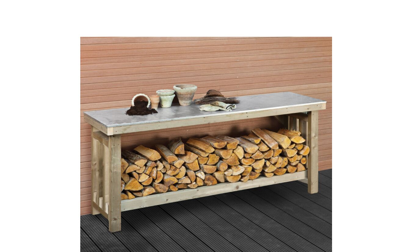 Oppottafel werkbank groot XXL tuin met zinken blad 180x50x80cm