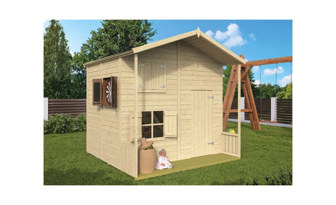 Houten speelhuisje Assepoester met verdiepingsvloer B220xD220cm