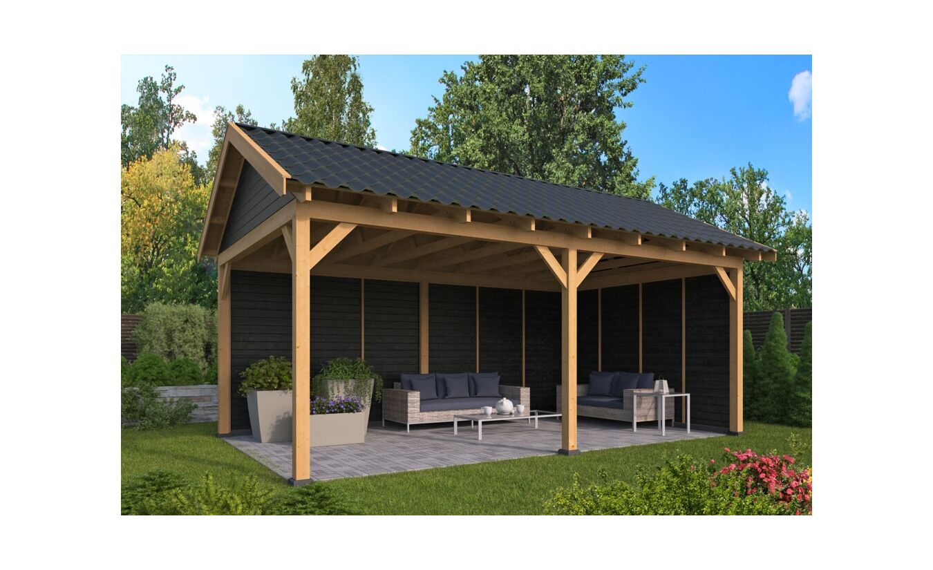 Overkapping zadeldak Hamar XL 678x445 cm type 2 met zwarte wanden