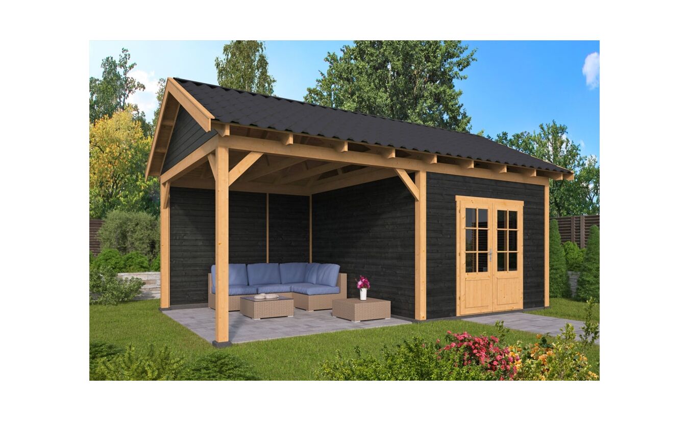 Overkapping zadeldak Hamar XL 678x445 cm type 3 met zwarte wanden