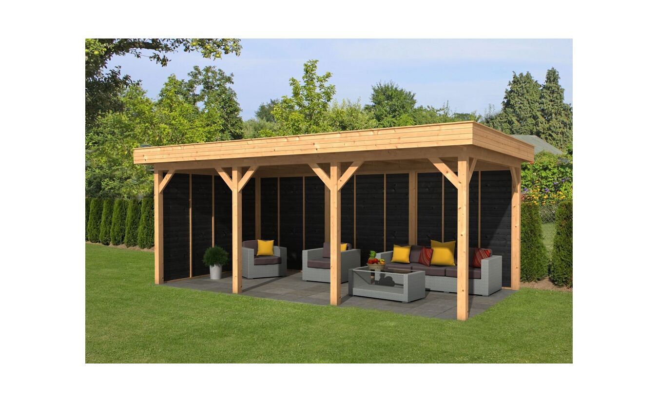 Overkapping plat dak Oslo L 690x380cm type 6 met zwarte wanden