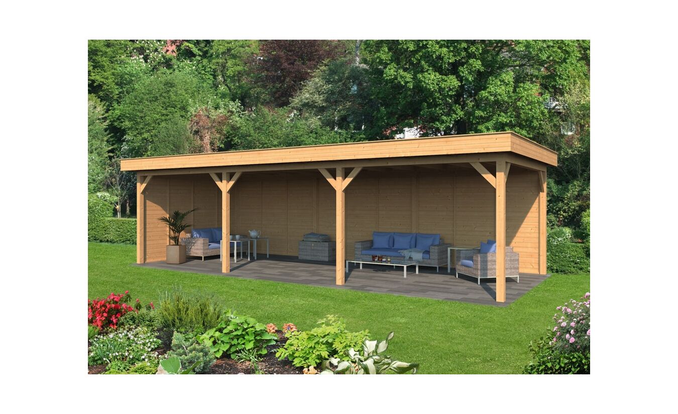 Overkapping plat dak Oslo XL 990x430cm type 6 met onbehandelde wanden