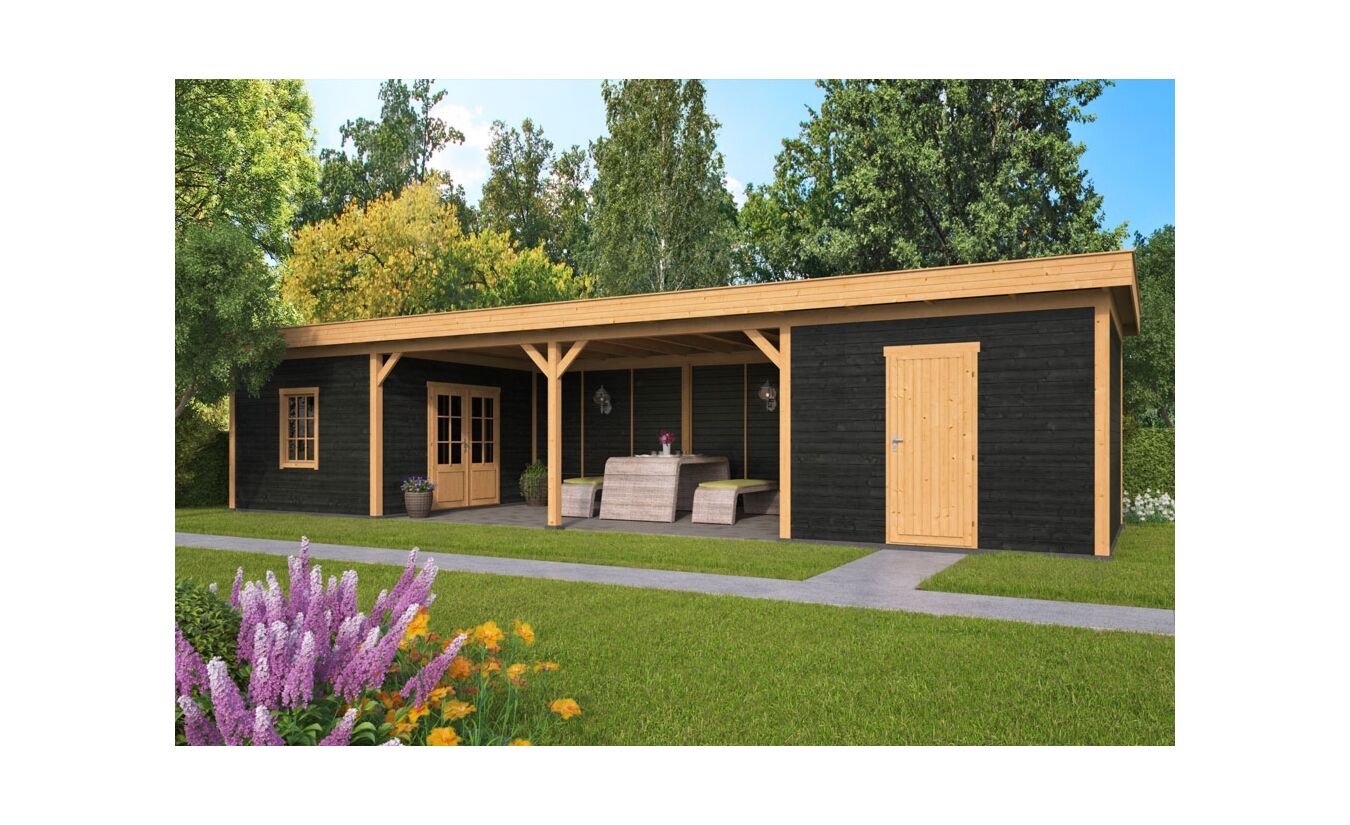 Overkapping plat dak Oslo XL 1303x380cm type 12 met zwarte wanden