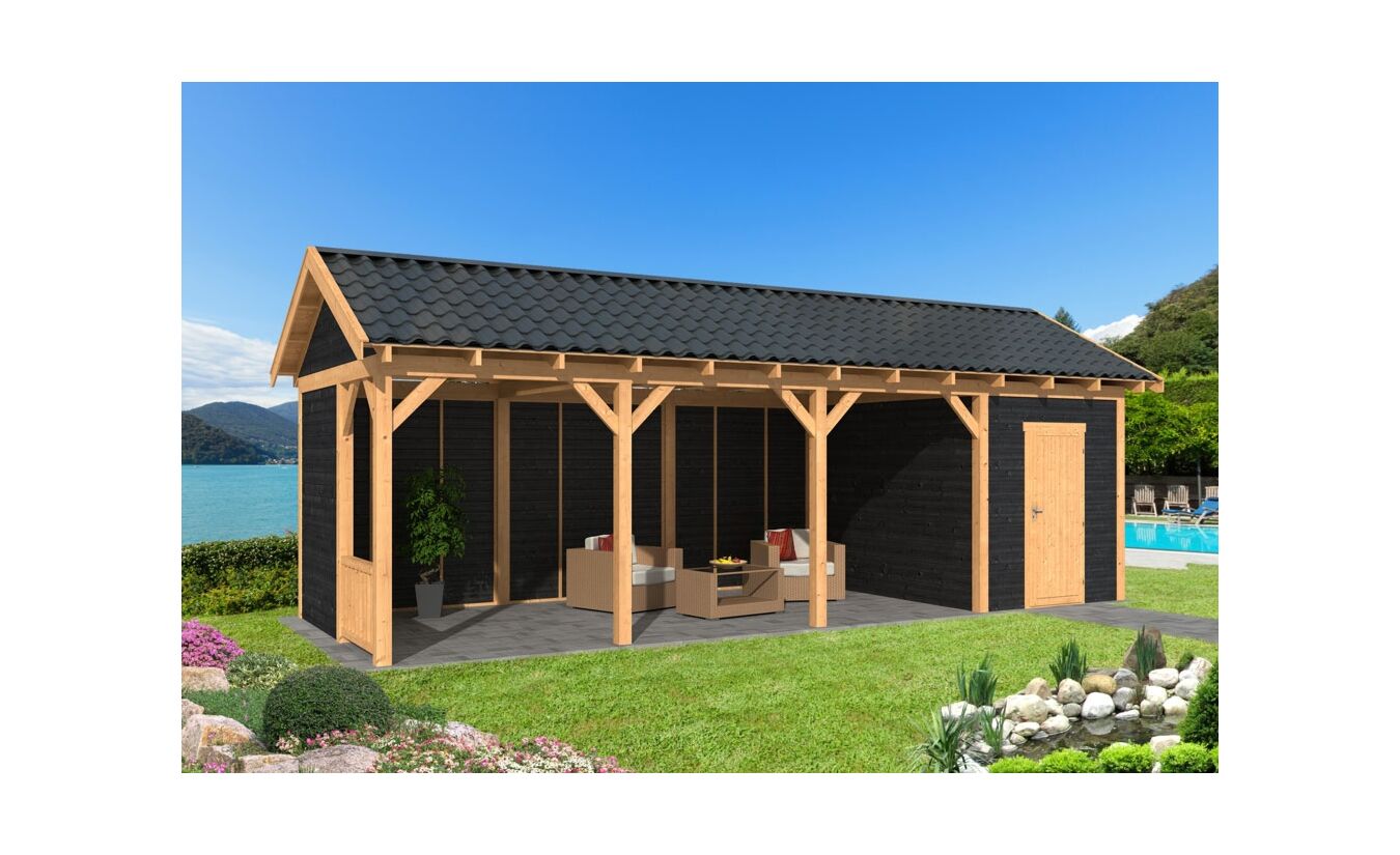 Overkapping zadeldak Hamar L 903x395 cm type 10 met zwarte wanden