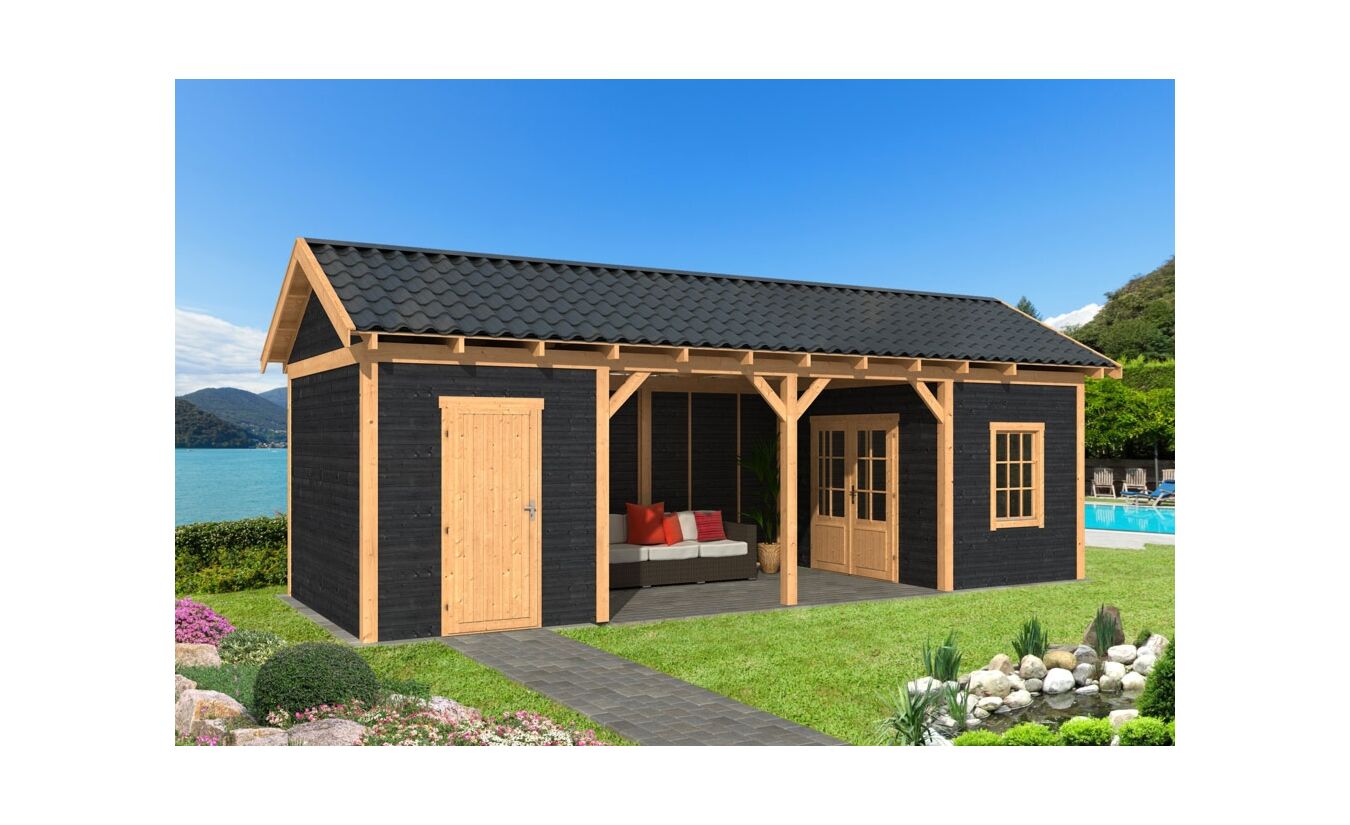 Overkapping zadeldak Hamar L 903x395 cm type 12 met zwarte wanden