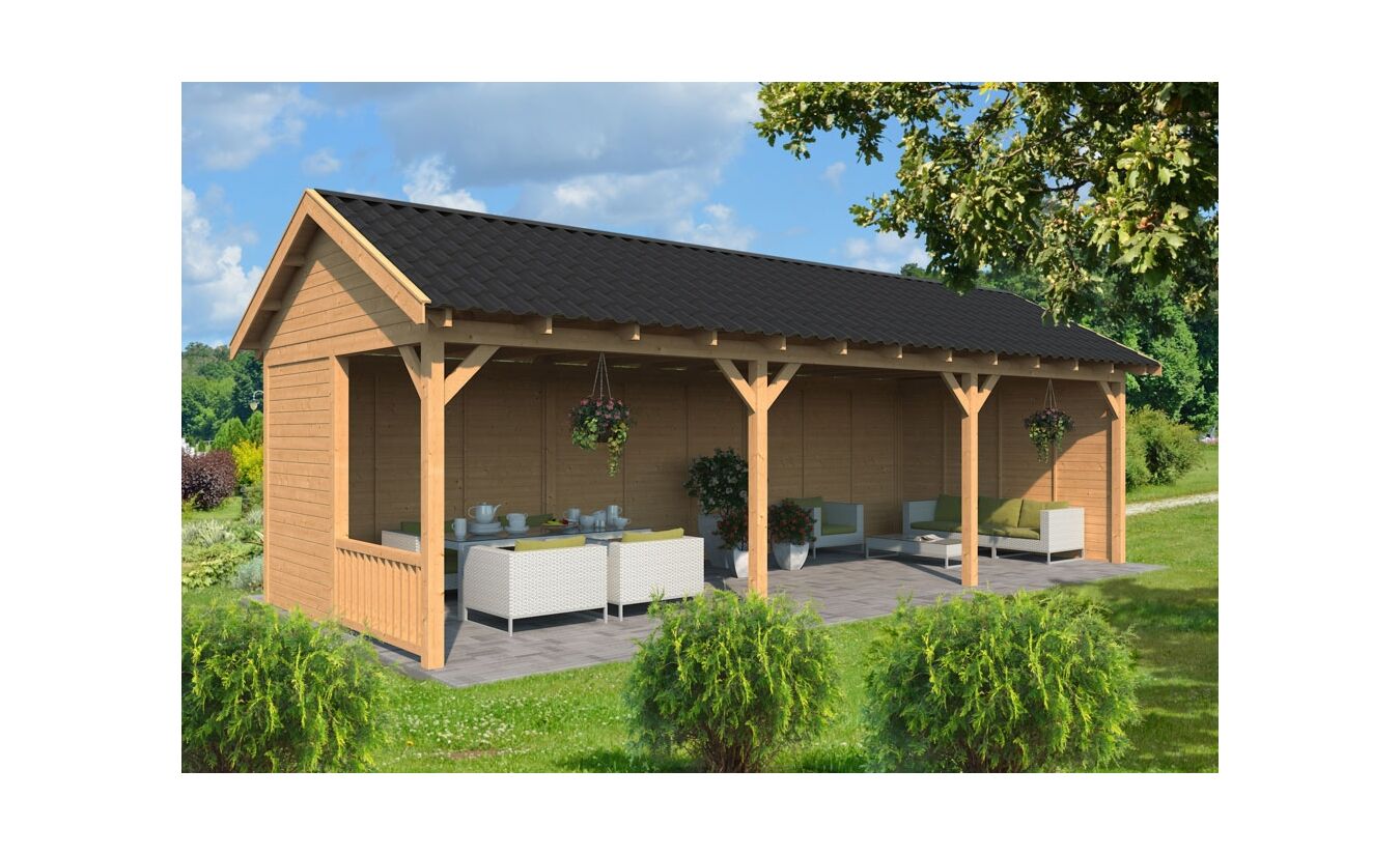 Overkapping zadeldak Hamar XL 990x445 cm type 6 met onbehandelde wanden