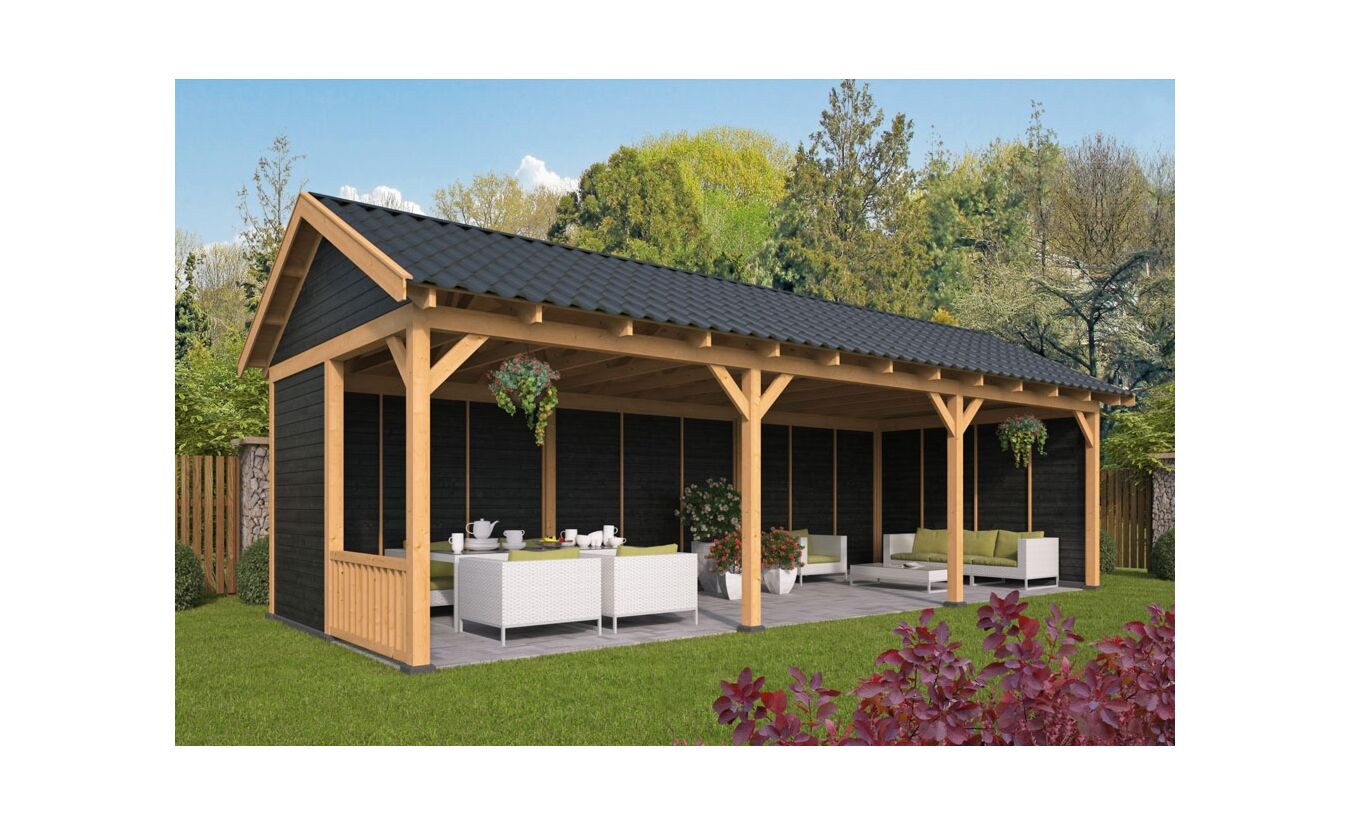 Overkapping zadeldak Hamar XL 990x445 cm type 6 met zwarte wanden