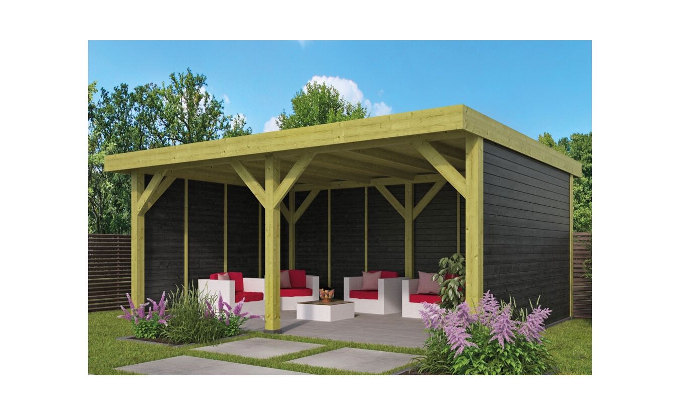 Overkapping Maaseik DHZ bouw 600x300cm met zwarte wanden