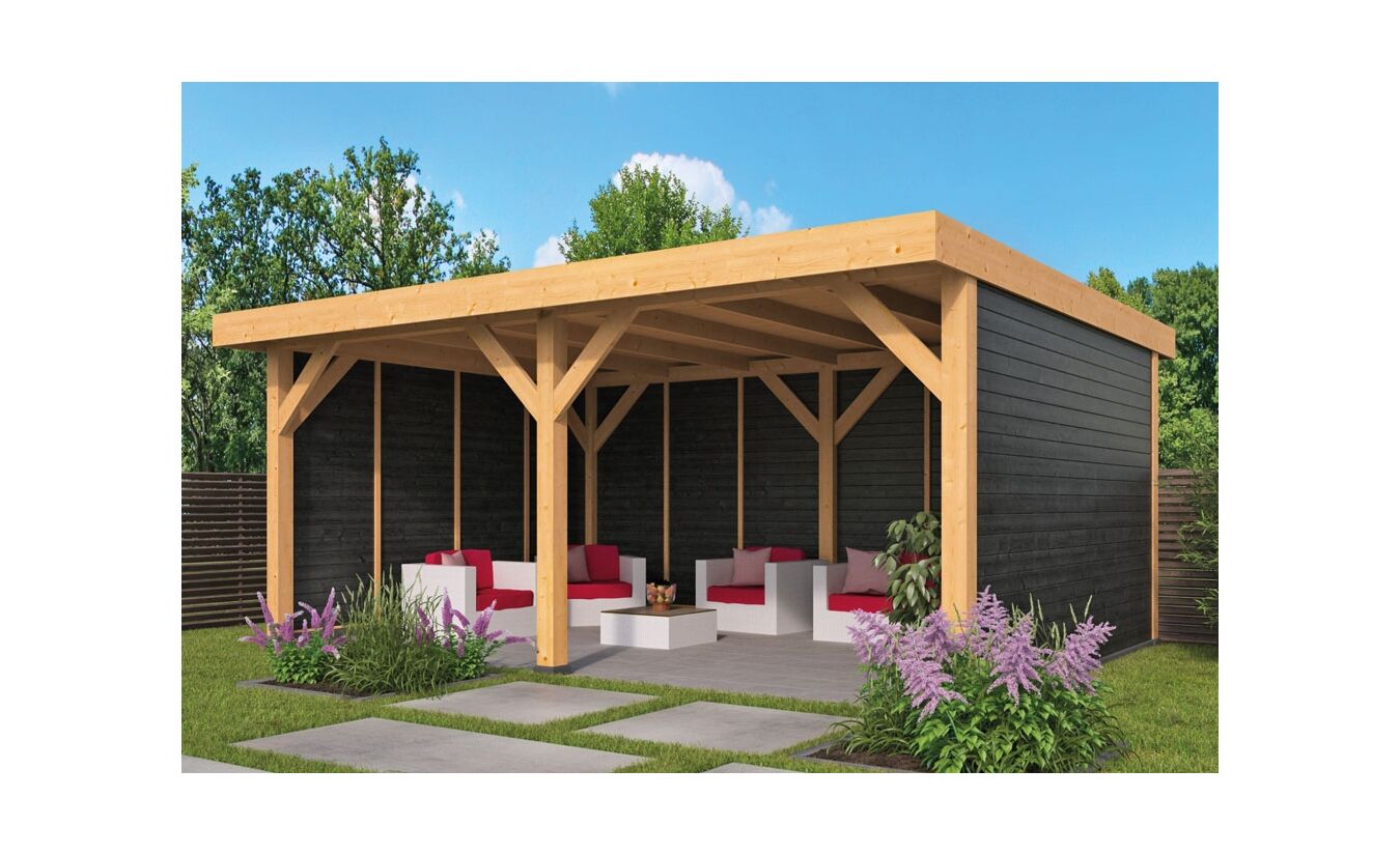 Lariks Douglas overkapping Dalfsen met zwarte wanden DHZ bouw 600x300cm