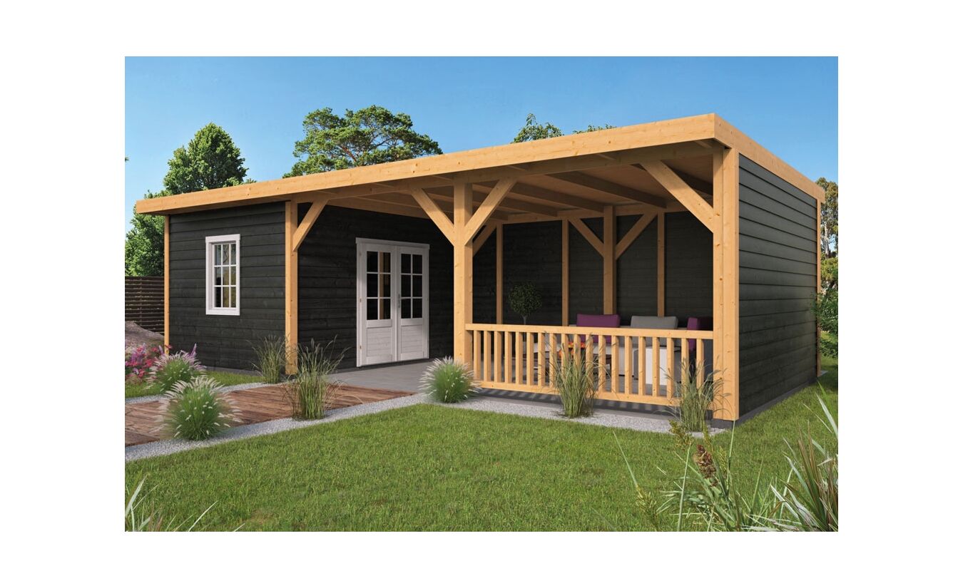 Lariks Douglas overkapping Nijverdal met zwarte wanden DHZ bouw 900x410cm