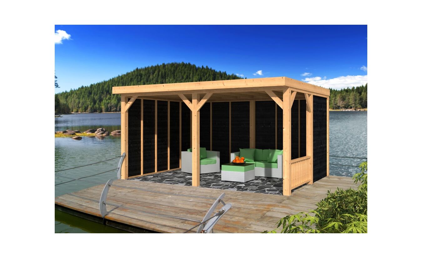 Lariks Douglas overkapping Wezep met zwarte wanden DHZ bouw 500x370cm