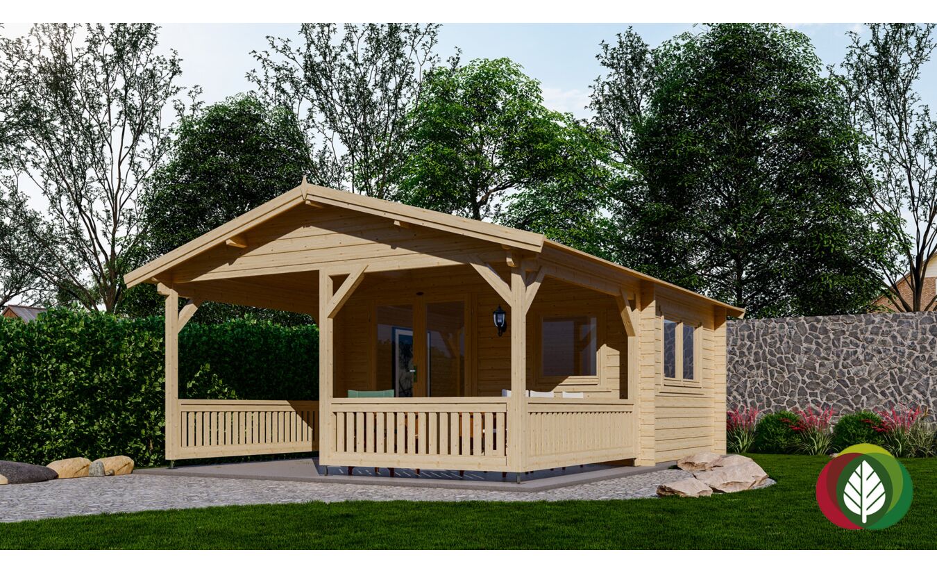 Blokhut 4x3+3 Interflex 440x340cm + veranda / luifel 300cm