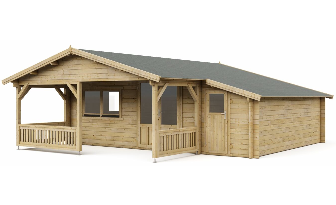 Blokhut 5x5+2Z Interflex 690x540cm + veranda / luifel 200cm